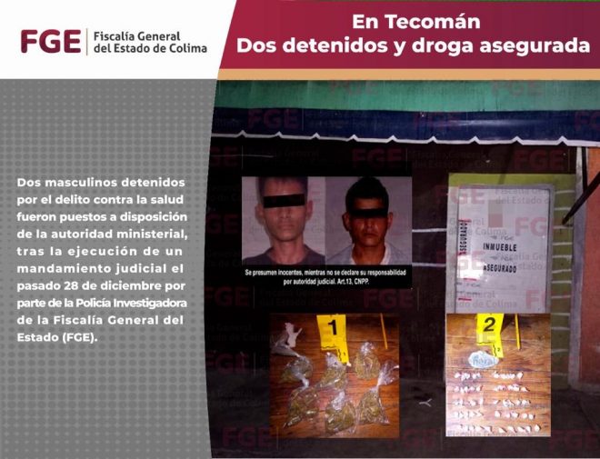 En Tecomán, dos detenidos y droga asegurada