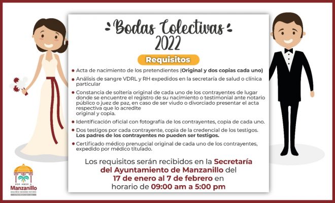 Ayuntamiento de Manzanillo celebrará al amor con Bodas Colectivas el próximo 13 de febrero