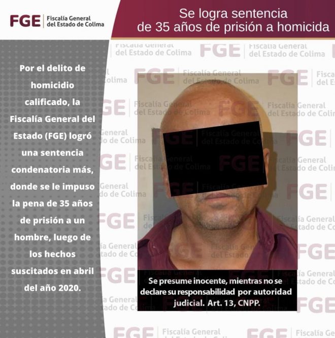 FGE: Logra sentencia de 35 años de prisión a homicida