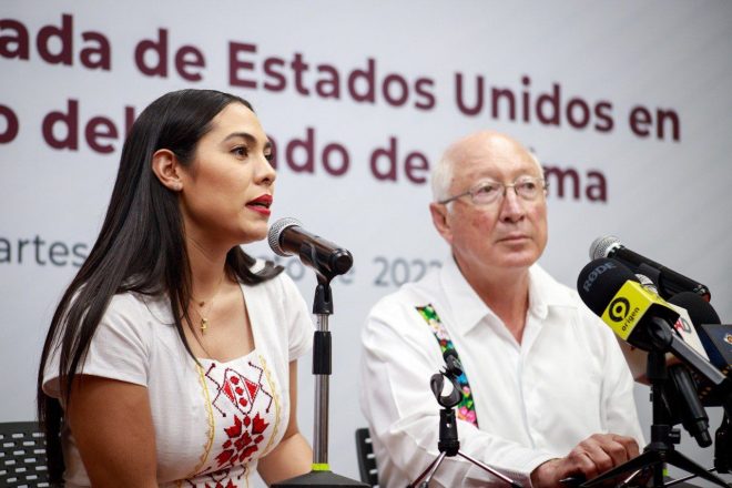Embajador Ken Salazar ofrece apoyo a gobierno de Indira Vizcaíno para recuperar la seguridad en Colima