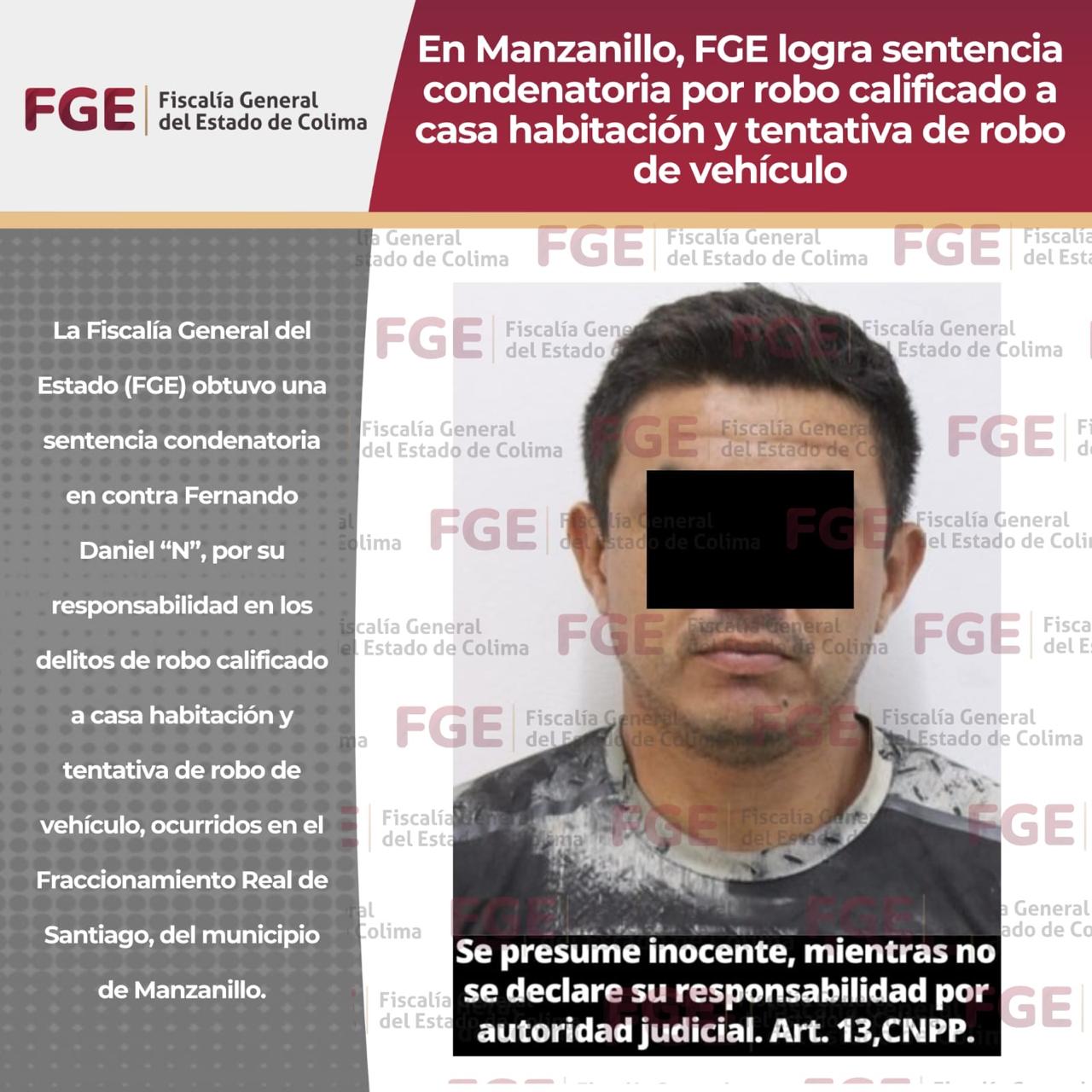FGE logra sentencia condenatoria por robo calificado a casa habitación y tentativa de robo de vehículo
