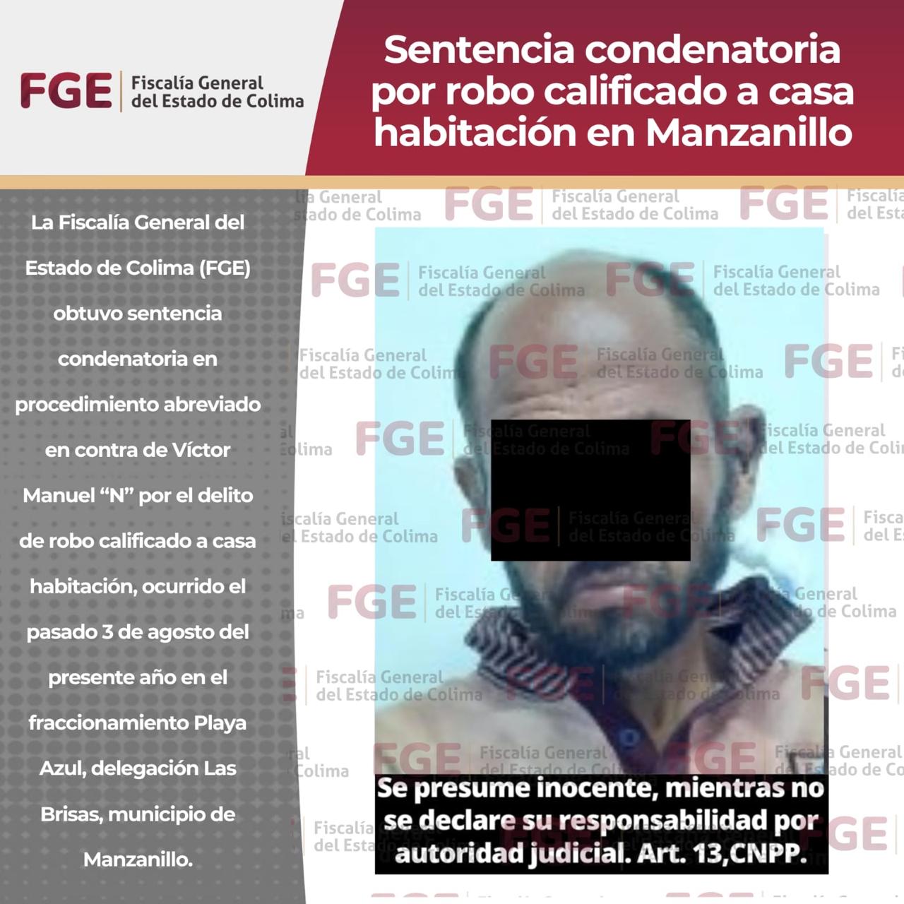 Sentencia condenatoria por robo calificado a casa habitación en Manzanillo