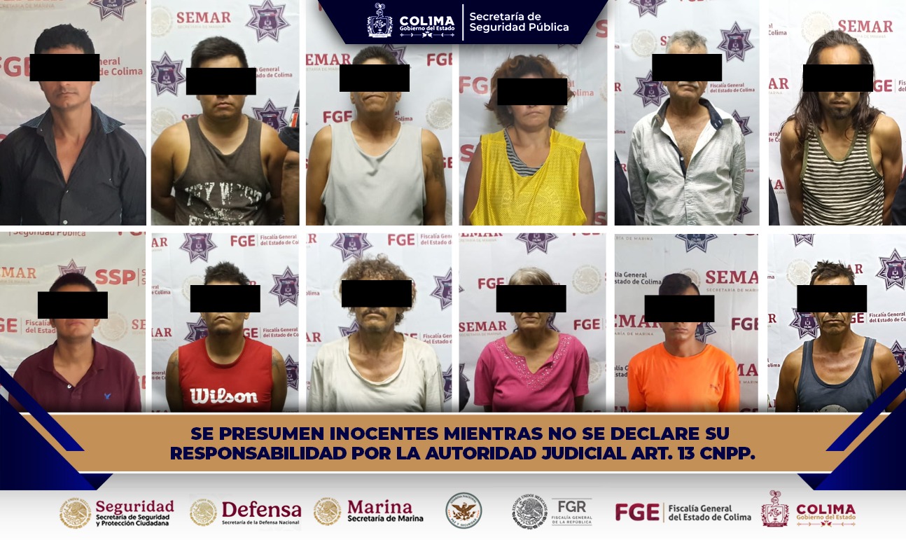 SSP Colima detiene a 12 personas por d3l1tos contra la salud