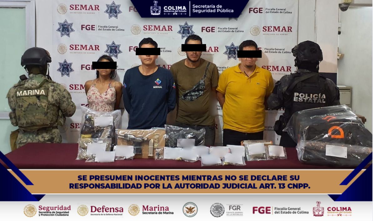 Detienen Policía Estatal de Colima y corporaciones federales a cuatro personas con dr0g4 y 4rm@ de fu3go