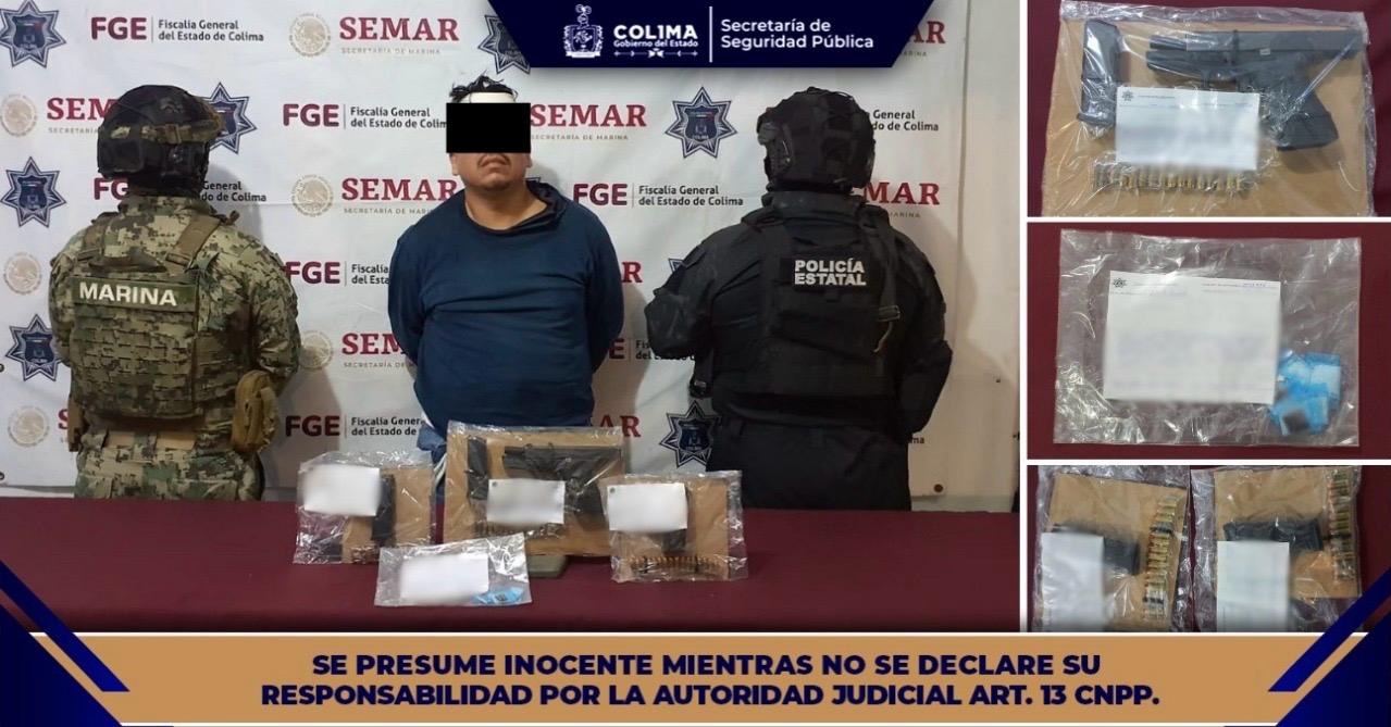 Policía Estatal de Colima frustra robo de vehículo y detiene a individuo con @rma de fu3go
