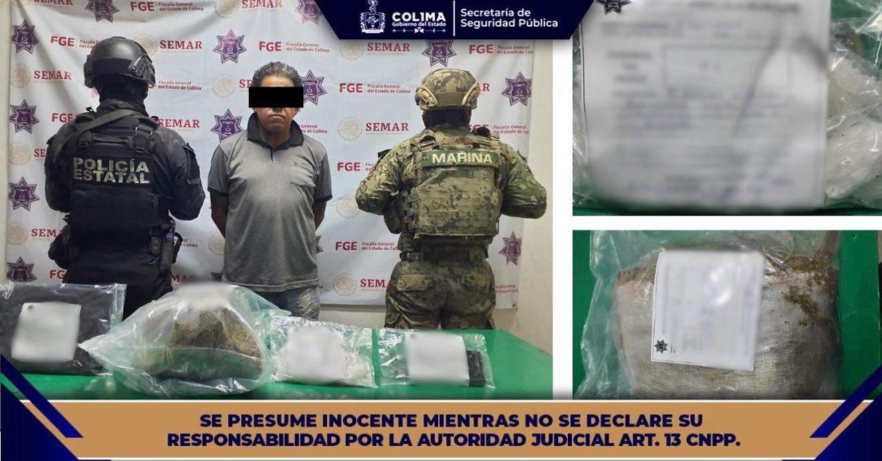 Policía Estatal de Colima detiene a masculino por d3lit0s contra la salud, en Manzanillo