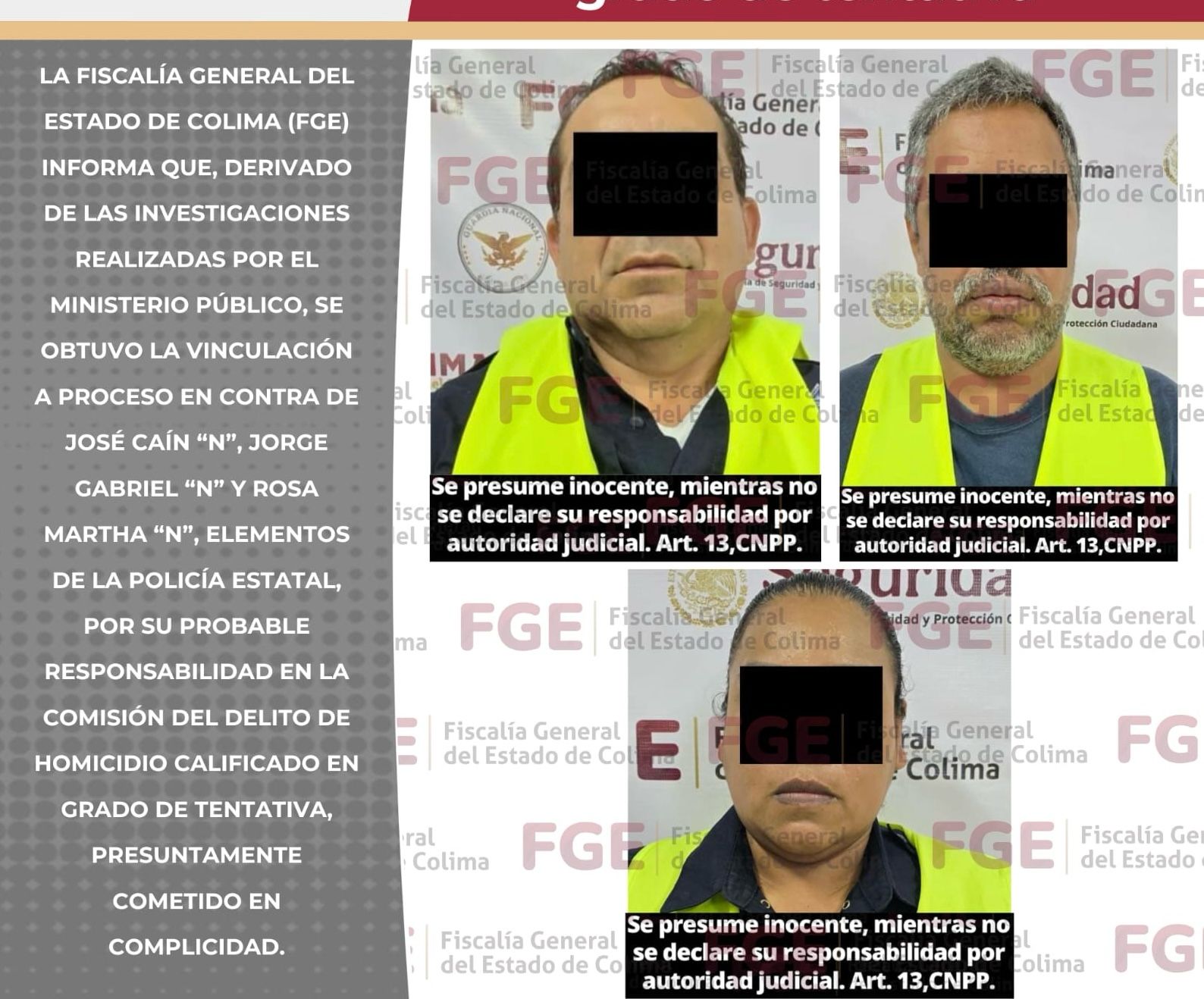 FGE obtiene vinculación a proceso contra tres policías