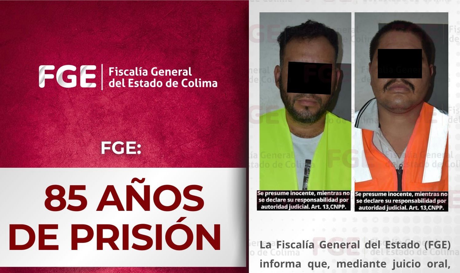 FGE: 85 años de prisión para dos hombres por s3cu3str0 agravado