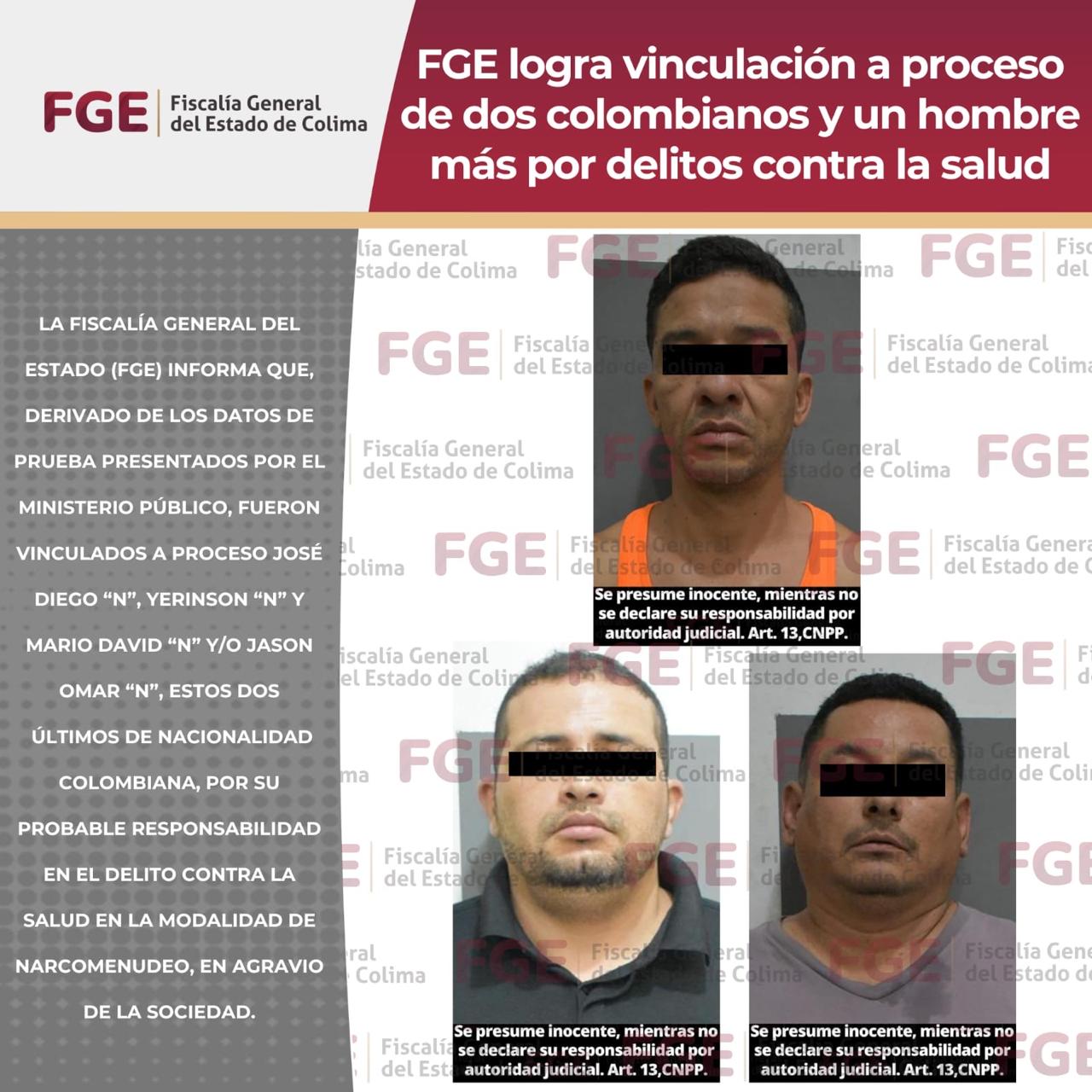 FGE logra vinculación a proceso de dos colombianos y un hombre más por d3lit0s contra la salud