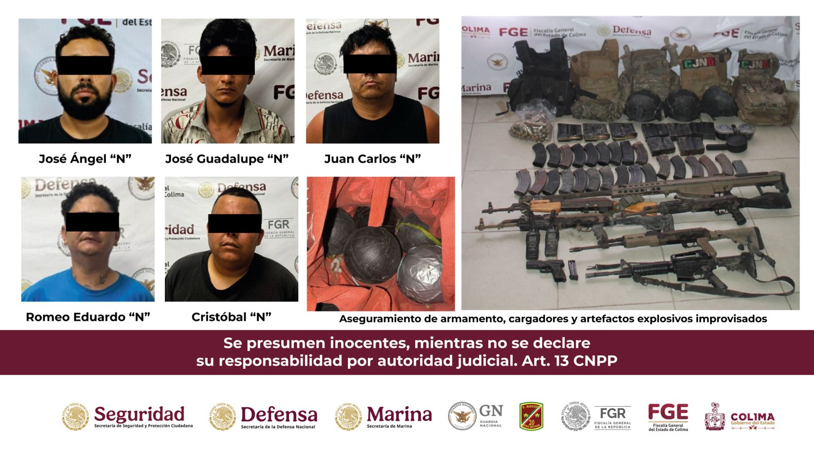Mesa de Coordinación Estatal informa resultados de operativo en Tecomán: 5 detenidos y diversos aseguramientos